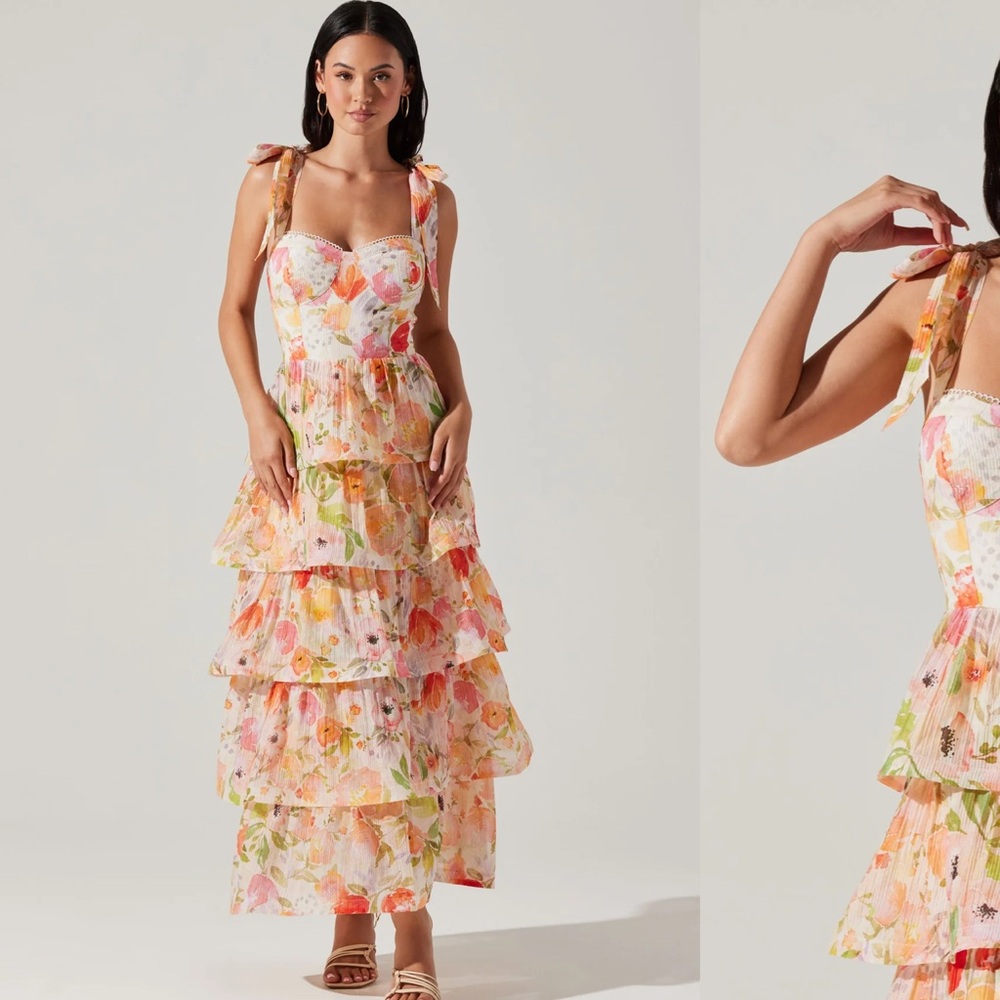 ASTR the Label Zirconia Tie Strap Tiered Dress in Orange Poppy